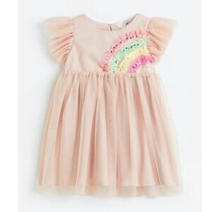 H&M Light Pink Rainbow Sequin Tulle Dress 3T